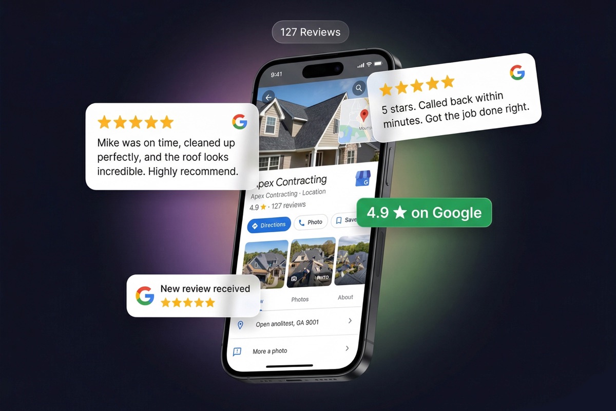 Roofing contractor collecting a 5-star Google review